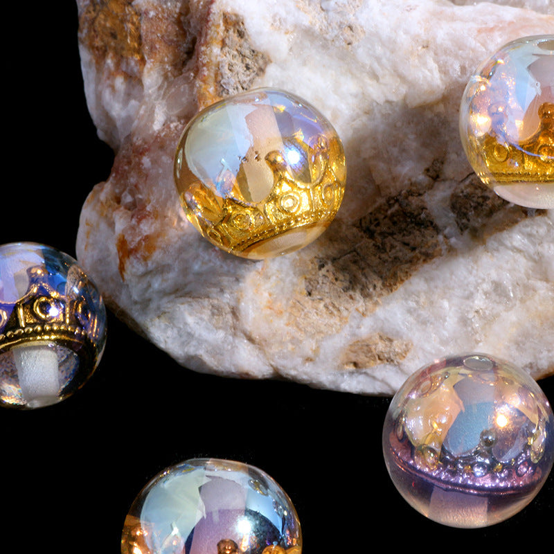 Wholesale 10pcs  Golden Crown Colorful Straight Hole Loose Beads DIY